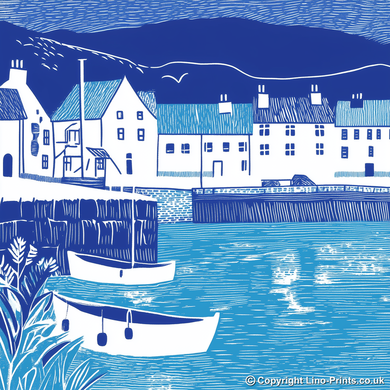 Portree Harbour, Isle of Skye Linoprint-Style Art (1102-2)