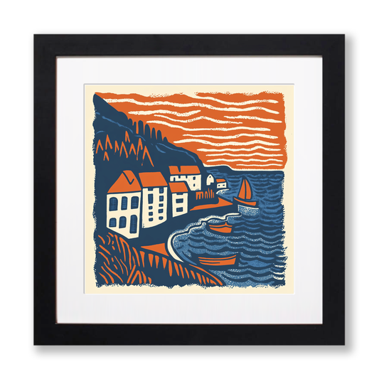Robin Hood’s Bay, North Yorkshire Linoprint-Style Art (150-2)