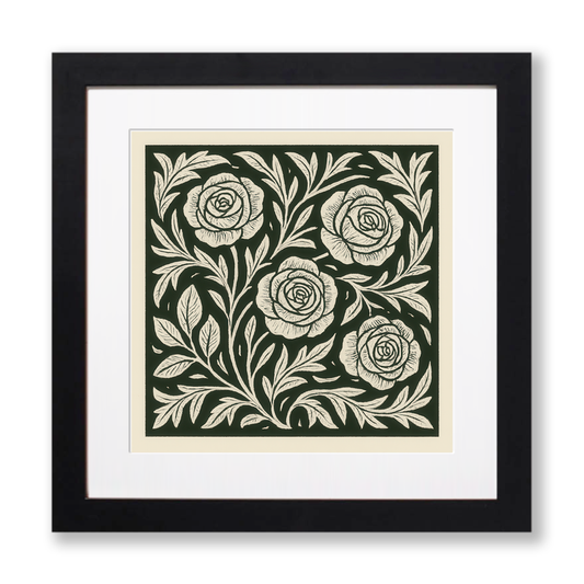 Flowers Linoprint-Style Art (c9)