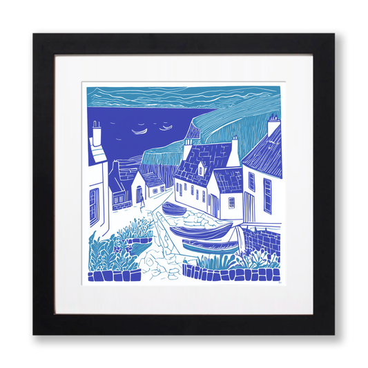 Robin Hood’s Bay, North Yorkshire Linoprint-Style Art (1104-1)