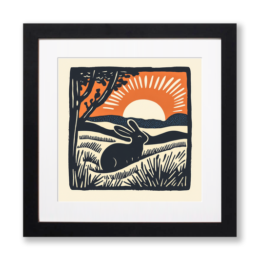 Cute Bunny Linoprint-Style Art (47-5)