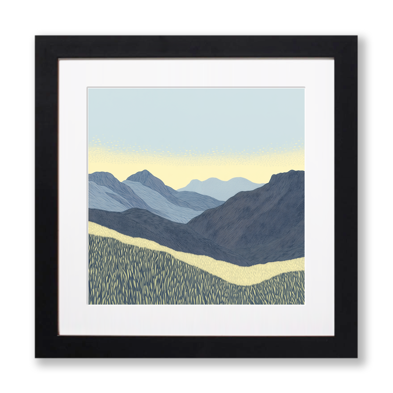 Scafell in the Lake District Linoprint-Style Art (2532-4)