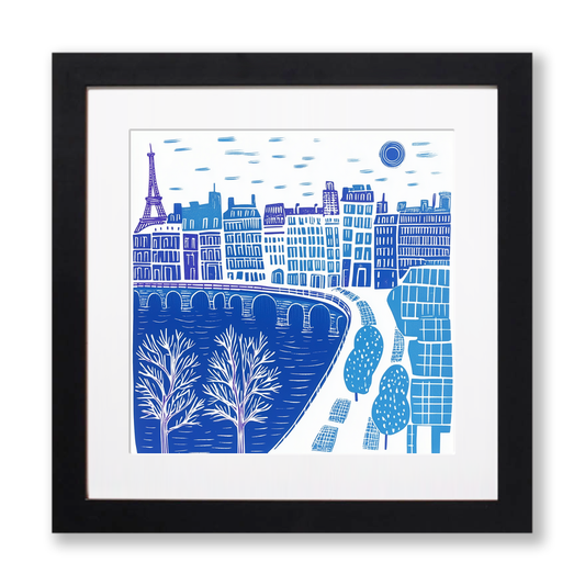 Paris skyline Linoprint-Style Art (863-1)