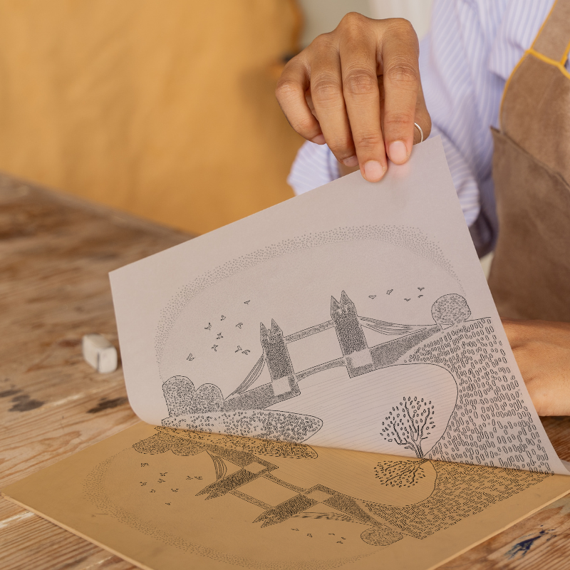 Tower Bridge, London Linoprint-Style Art (199-1)