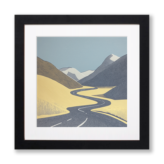 Honister Pass road winding Linoprint-Style Art (2458-2)