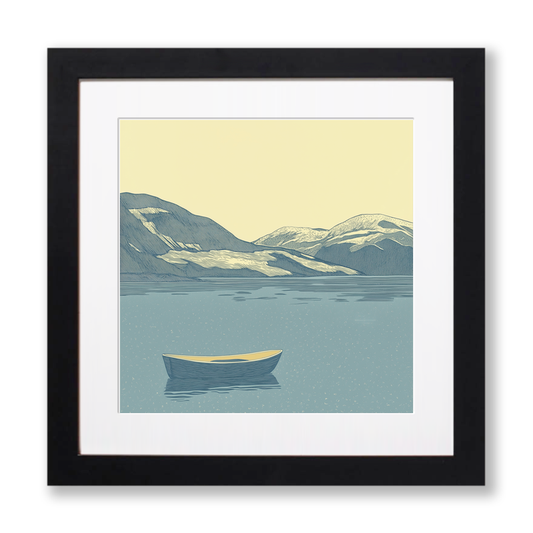 Fishing boat on Coniston Water Linoprint-Style Art (2429-3)