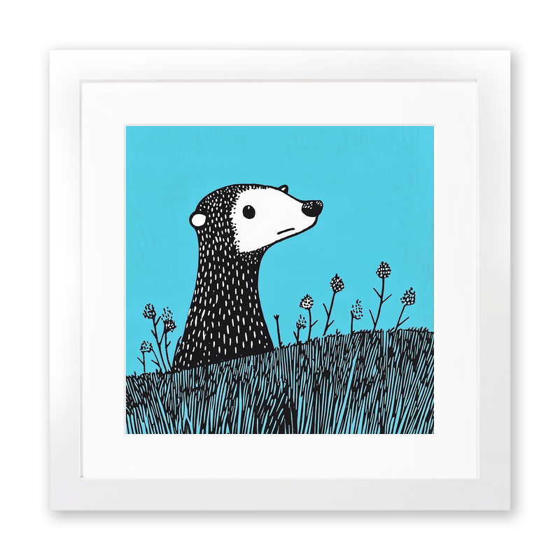Cute Ferret Linoprint-Style Art (621-1)