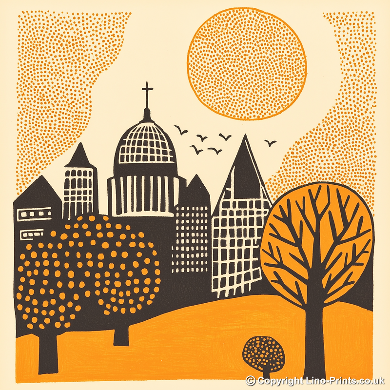 St Paul's Cathedral, London Linoprint-Style Art (195-3)