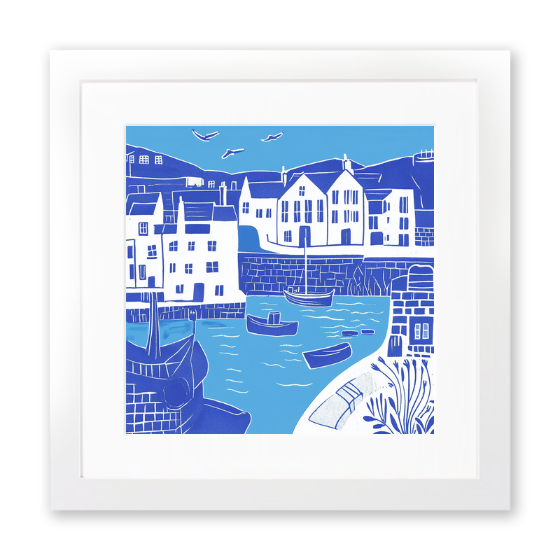 Mevagissey Harbour Linoprint-Style Art (890-1)