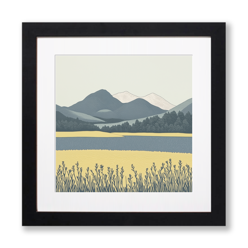 Skiddaw in the Lake District Linoprint-Style Art (2548-1)