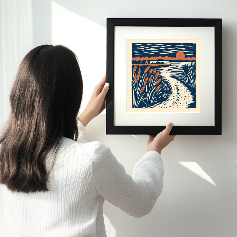 Moonrise over the Fens Linoprint-Style Art (2006-1)