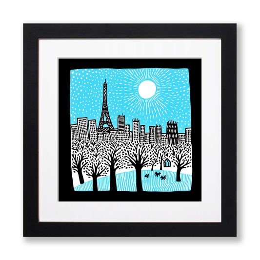 Paris skyline Linoprint-Style Art (572-1)