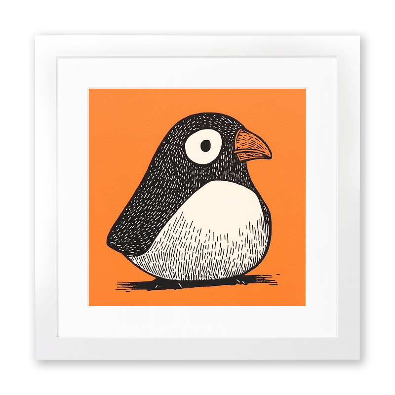 Cute Puffin/Puffling Linoprint-Style Art (235-1)