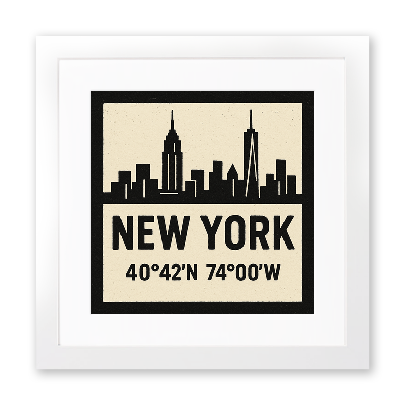 Place Coordinates Linoprint-Style Art (c349)