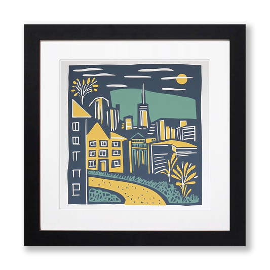 Sydney skyline Linoprint-Style Art (1167-1)