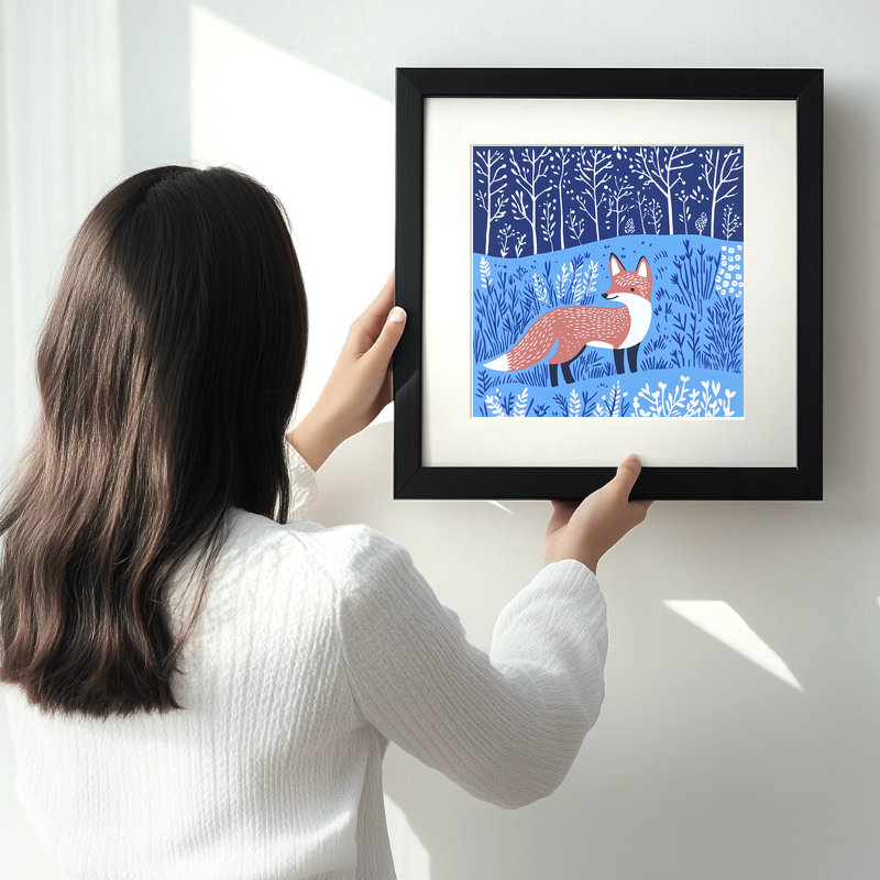 Fox in a woodland Linoprint-Style Art (1005-1)