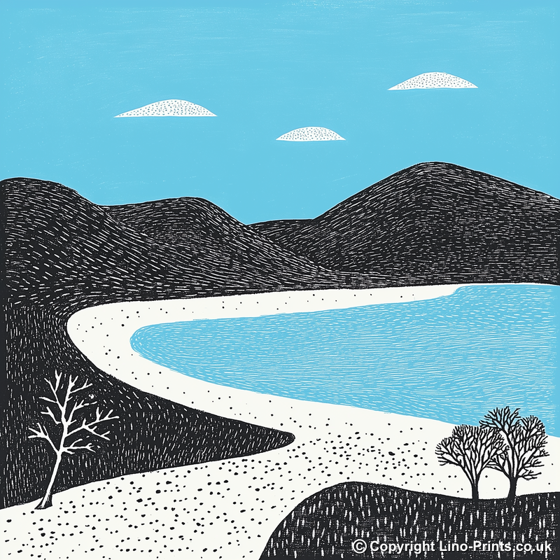 Luskentyre Beach, Isle of Harris Linoprint-Style Art (802-2)