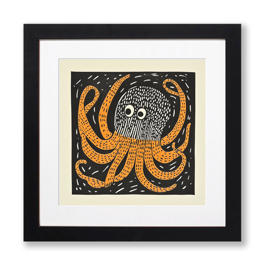 Octopus with swirling tentacles Linoprint-Style Art (265-1)