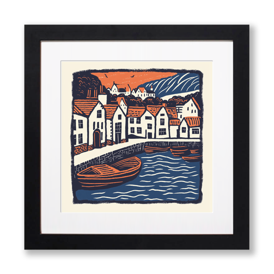 Padstow Harbour, Cornwall Linoprint-Style Art (143-2)