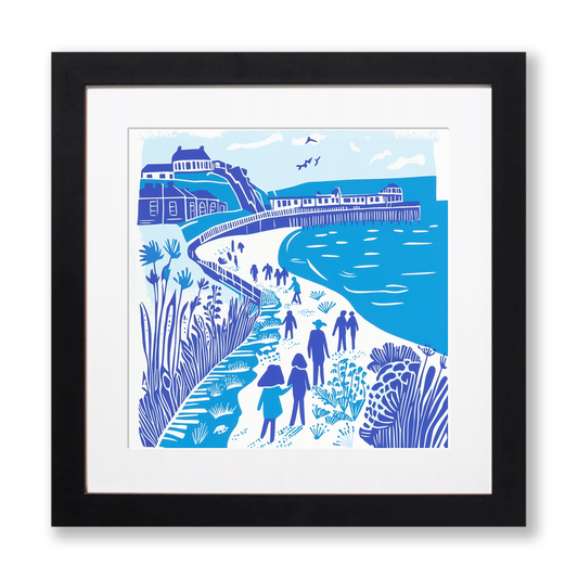 Brighton Beach and Pier Linoprint-Style Art (1080-1)