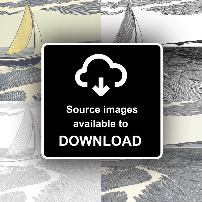 Sailing dinghy tilted by wind Linoprint-Style Art (2530-1)