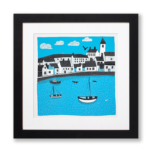 Brixham Harbour, Devon Linoprint-Style Art (790-1)