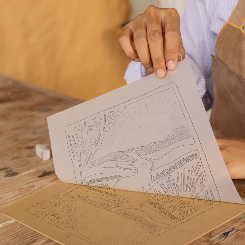 Cute Bunny Linoprint-Style Art (47-5)