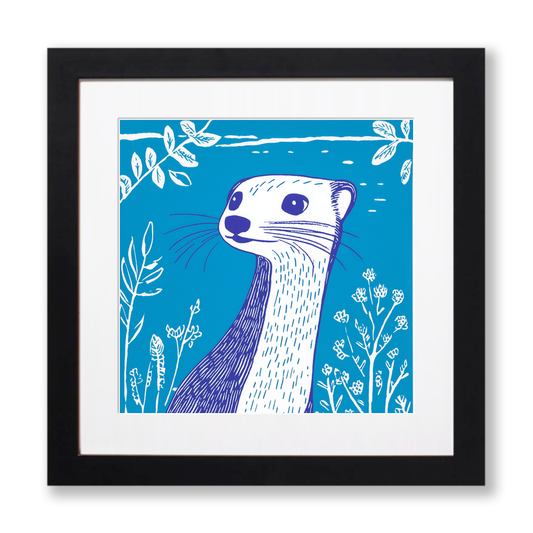 Cute Ferret Linoprint-Style Art (912-3)