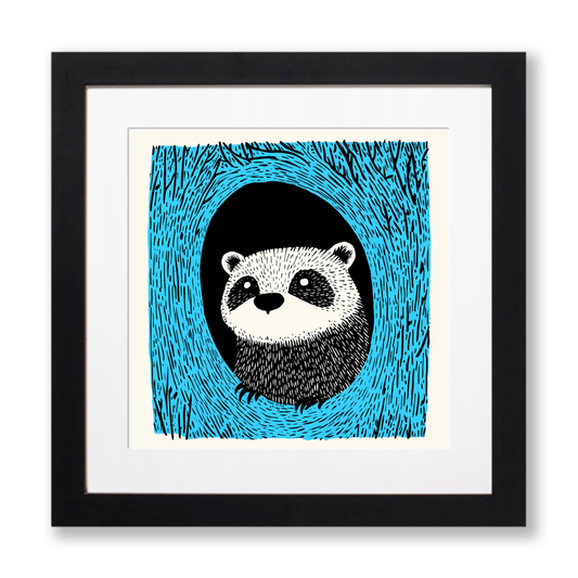 Badger emerging from sett Linoprint-Style Art (706-1)