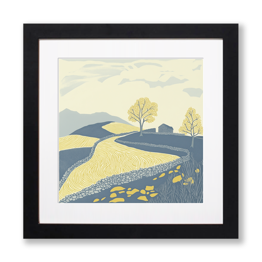 Sheepfold stone enclosure Linoprint-Style Art (2544-2)