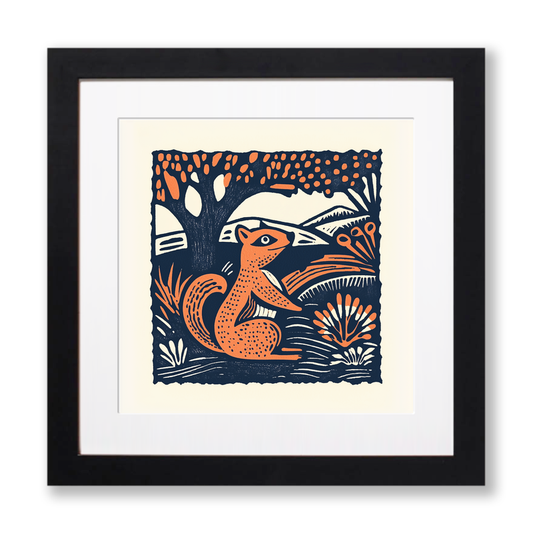 Cute Chipmunk Linoprint-Style Art (51-4)