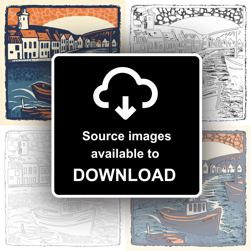 Mevagissey Harbour Linoprint-Style Art (501-1)