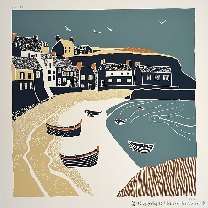 Tenby Harbour, Pembrokeshire Linoprint-Style Art (1390-2)