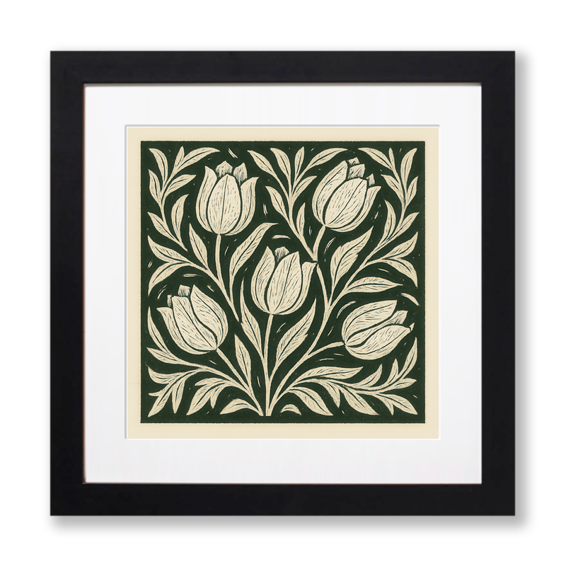 Flowers Linoprint-Style Art (c7)