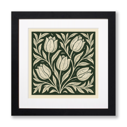 Flowers Linoprint-Style Art (c7)