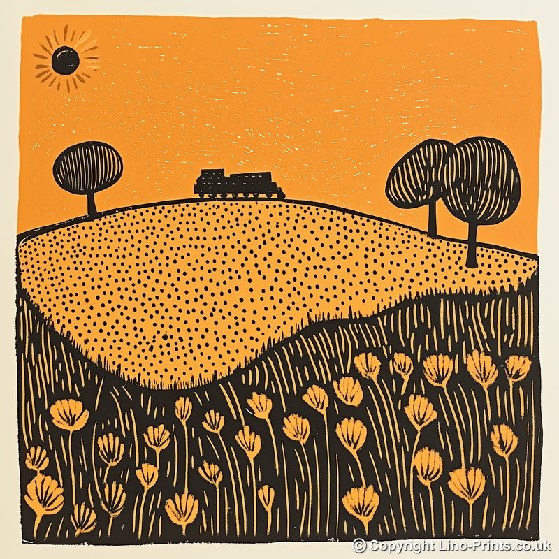 Steam train on the Poppy Line Linoprint-Style Art (2134-1)
