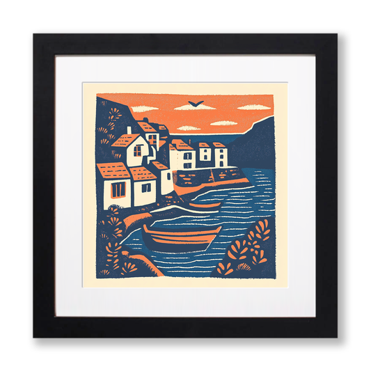 Robin Hood’s Bay, North Yorkshire Linoprint-Style Art (150-1)