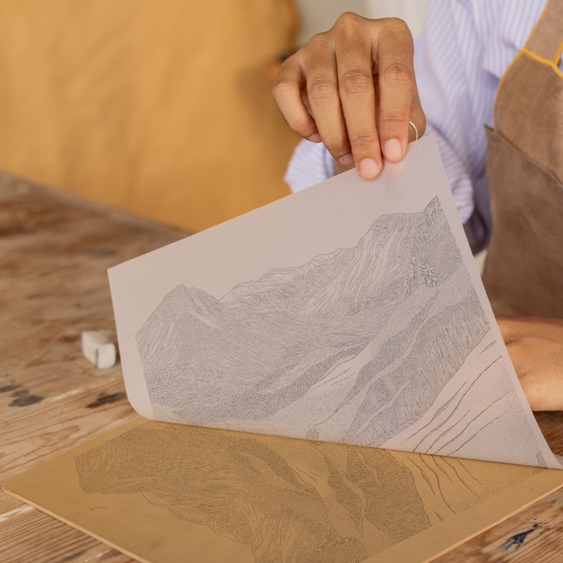 Langdale Pikes in the Lake District Linoprint-Style Art (2472-1)