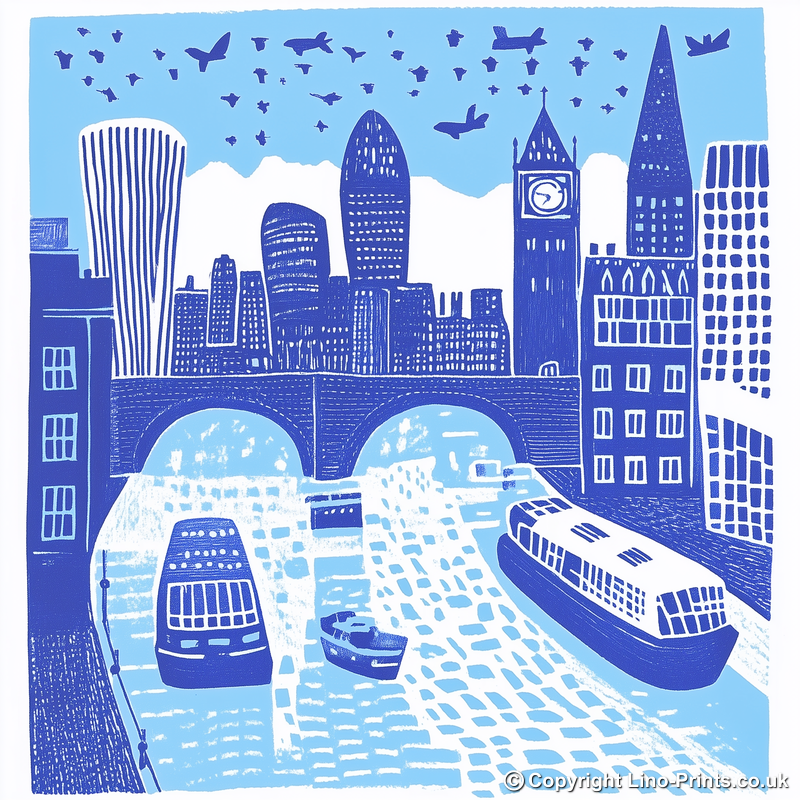 London skyline Linoprint-Style Art (858-1)