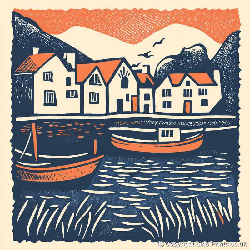 Aberdaron, Gwynedd Linoprint-Style Art (119-2)