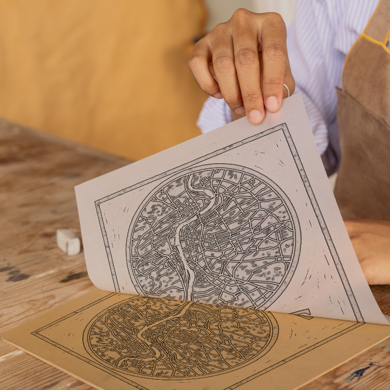 Maps Linoprint-Style Art (c26)