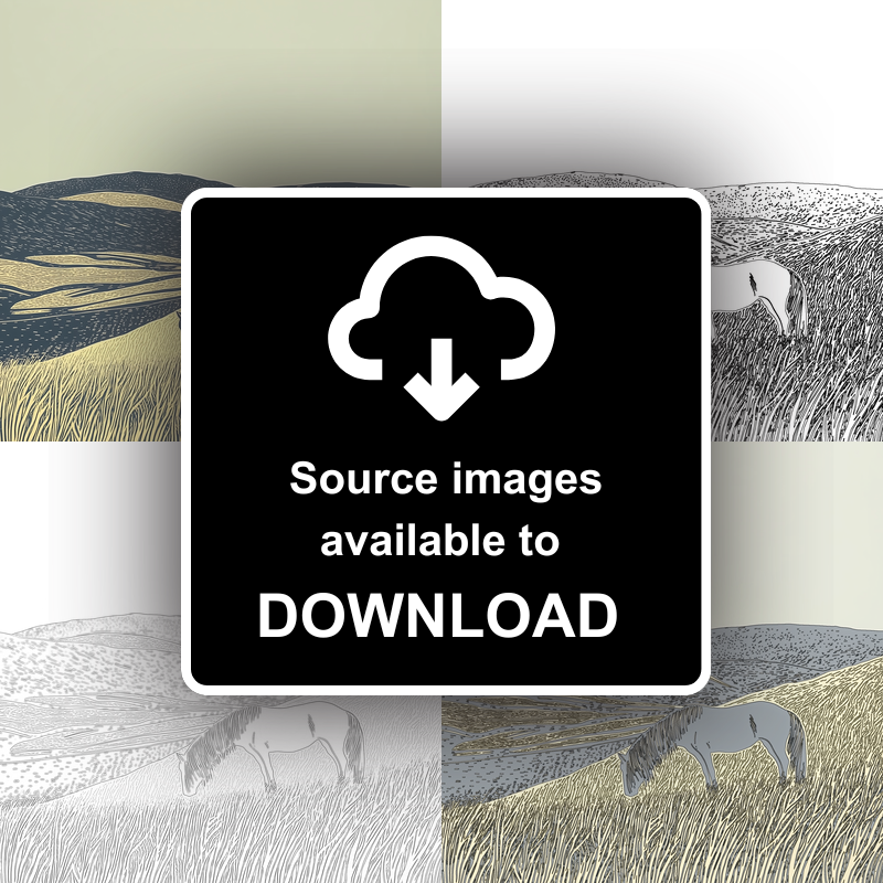 Fell pony silhouette grazing Linoprint-Style Art (2425-1)