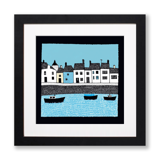 Padstow Harbour Linoprint-Style Art (602-1)