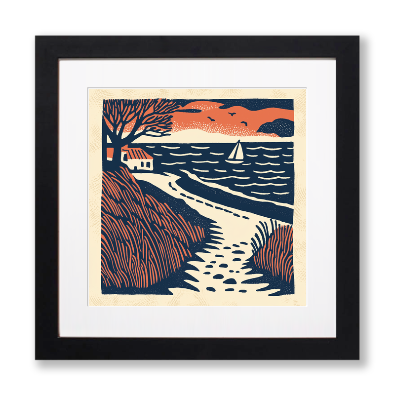 Formby Beach, Merseyside Linoprint-Style Art (135-1)