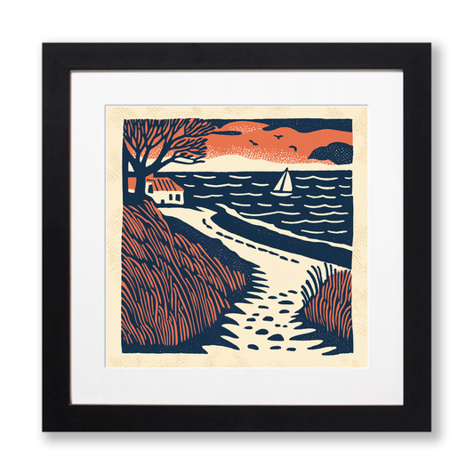 Formby Beach, Merseyside Linoprint-Style Art (135-1)