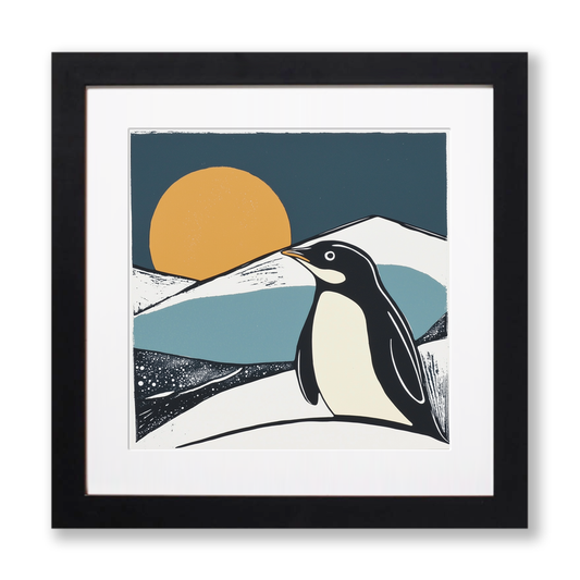 Cute Penguin Chick Linoprint-Style Art (1218-2)