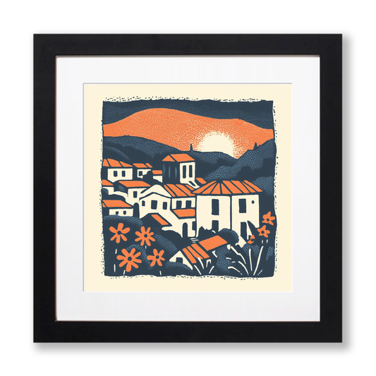 Florence Duomo and rooftops Linoprint-Style Art (13-2)