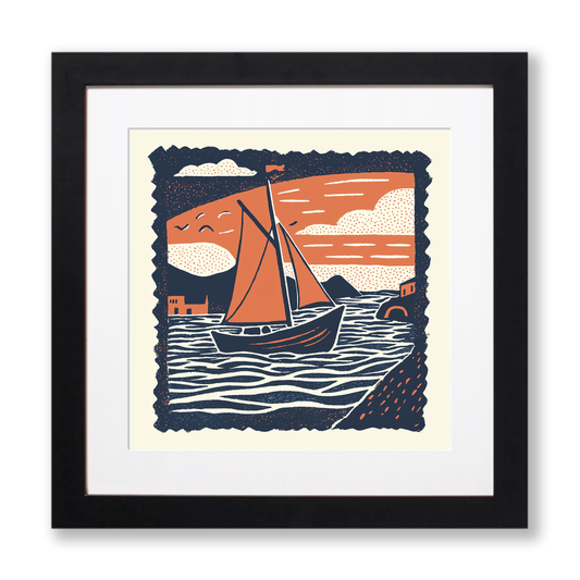 Norfolk wherry under sail Linoprint-Style Art (2012-1)