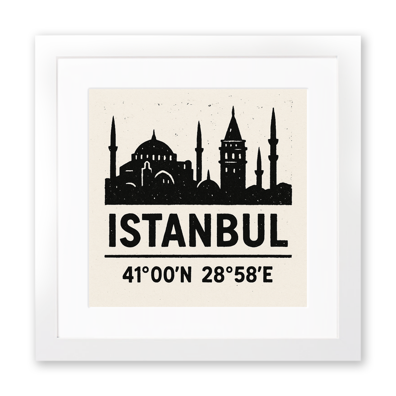 Place Coordinates Linoprint-Style Art (c329)
