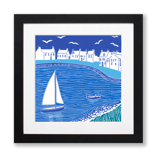 Harbour scene Linoprint-Style Art (970-1)